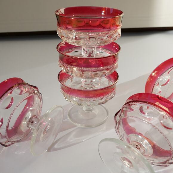 Vintage Ruby Sherbet Glasses Flashed Glass Tiffin, King’ Crown Set of 6 - Picture 9 of 10